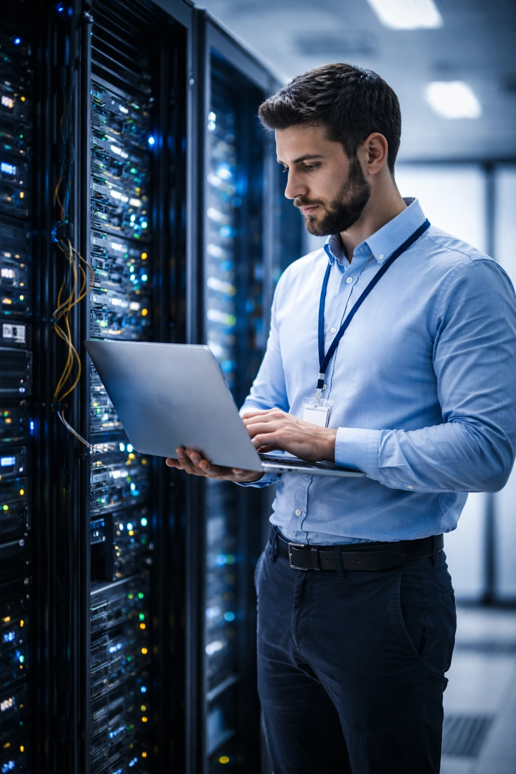 Enterprise IT support operations centre with technicians and monitors